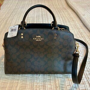 Brand New Coach Lillie Carryall Leather Bag (Brown/Black)